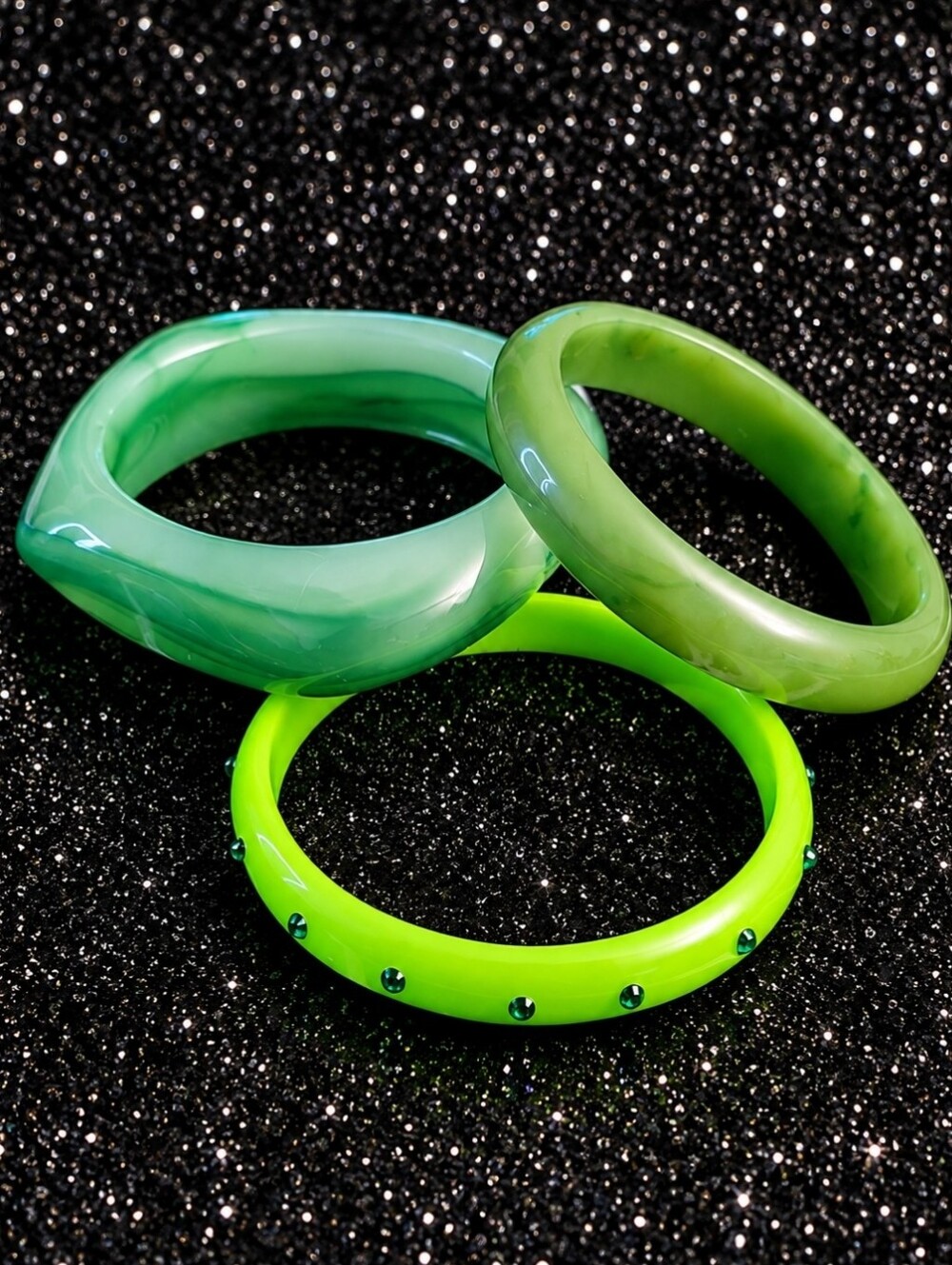 Pinup Green Resin Bangle Bracelet Set - Women Accessories